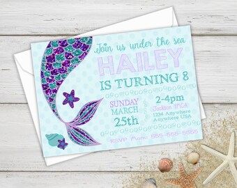 Mermaid Invite, Mermaid Birthday Party, Under the Sea Invite, Mermaid Party, First Birthday Mermaid, Birthday Invitations, Mermaid Tail