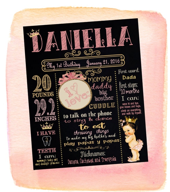 Vintage Crown Birthday Chalkboard Sign | First Birthday | Shabby Chic Birthday Board | Chalk Board | Poster Sign | Printable | Photo Prop Il_570xn