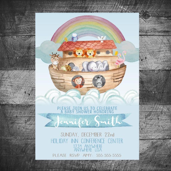 Noah's Ark Baby Shower invitation, Noah Ark Birthday invite, Noah's | noahs ark party invitations | noahs ark invitations Noahs ark Shower Il_570xn