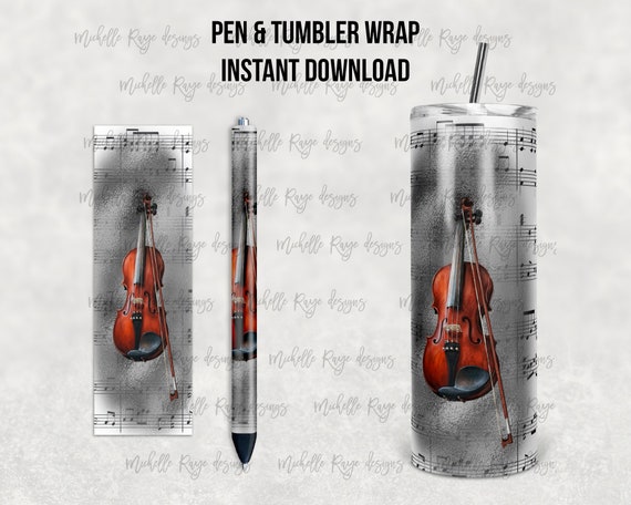 White and Silver Violin and Sheet Music Combo, Printable Sublimation, Epoxy, Tumbler, Pen Wrap Design, Instant Download, Mockup Il_570xn