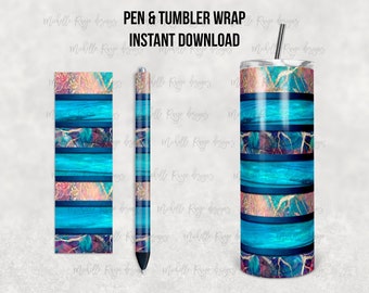 Teal and Gold Stripes, Glitter, Multicolored, Printable Sublimation, Epoxy, Tumbler, Pen Wrap Design, Instant Download, Mockup