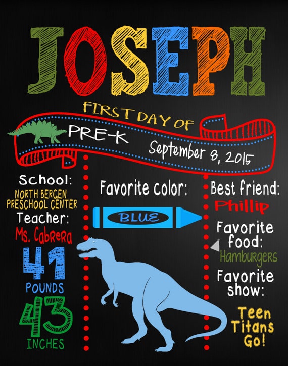 Custom back to school sign, dino, dinosaurs, Poster Board, Chalk Board, Chalk, Printable Size 16x20 photo prop Il_570xn