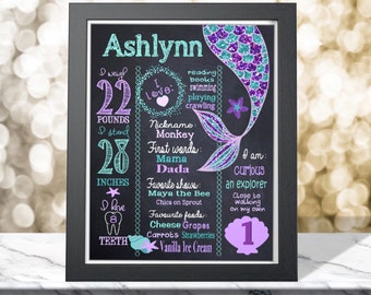 Pizarra de Sirena Milestone, Pizarra de cumpleaños, Fiesta de cumpleaños de sirena, Fiesta de sirenas, Decoraciones de fiestas de sirenas, Pizarra de hitos