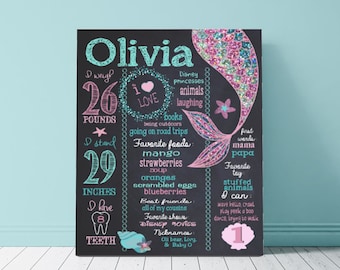 Decoraciones de fiesta de cumpleaños de sirena, pizarra de hitos, tablero de cumpleaños, fiesta de sirenas, pizarra de primer cumpleaños, decoraciones de cumpleaños