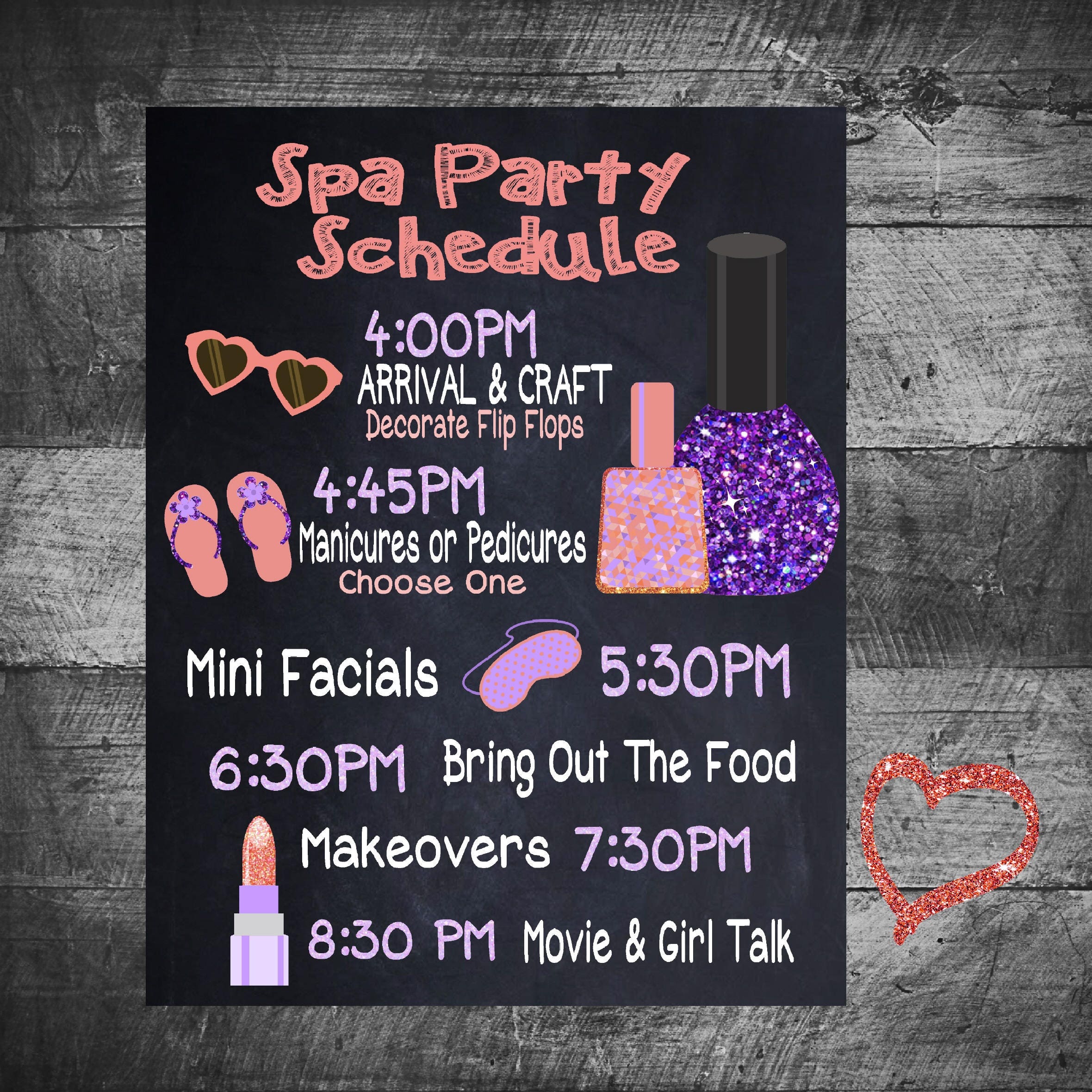 Spa Party Timeline Spa Party Schedule Slumber Party Etsy birthday-party-schedule-template