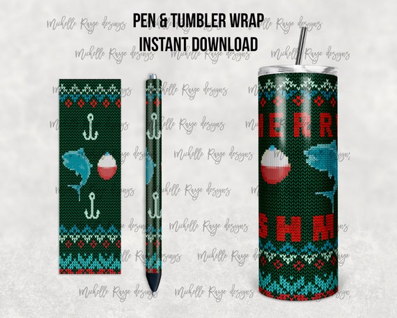 Knitted Fishmas Christmas Sweater Combo, Pen Wrap, Tumbler Design, Epoxy and Sublimation, Instant Download, Mockup Included Il_570xn
