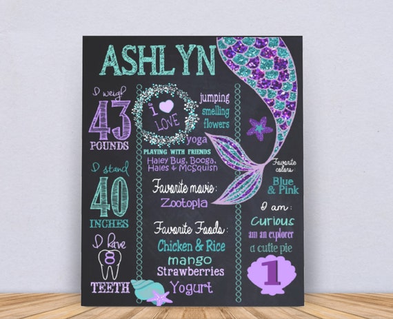 Mermaid Birthday Party, Mermaid Birthday Chalkboard, Mermaid Party, Mermaid Party Decorations, Milestone Chalkboard, Birthday Chalkboard Il_570xn