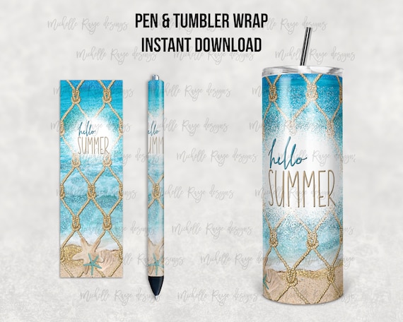 Beach Net, Hello Summer, Nautical Rope, Printable Waterslide Pen Wrap and Tumbler Design, Epoxy Pen Wraps, InkJoy, Instant, Mockup Included Il_570xn