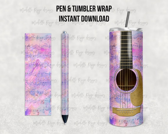 Pastel Alcohol Ink Guitar and Music Notes, Pen Wrap, Tumbler Design, Epoxy and Sublimation, Instant Download, Mockup Included Il_570xn