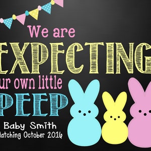 Easter Pregnancy Announcement Peeps Easter Expecting Sign Easter Pregnancy Reveal Easter Peeps Growing Family Easter Egg Hunt image 2