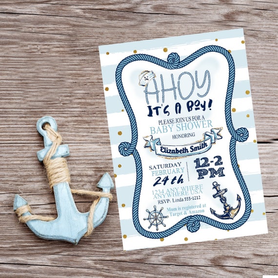 Nautical Invitation, Baby Shower, Anchor, Ahoy It's A Boy, Nautical Party, Invite, Nautical Boy Shower, Boy Baby Shower, Baby Shower Invite, Il_570xn