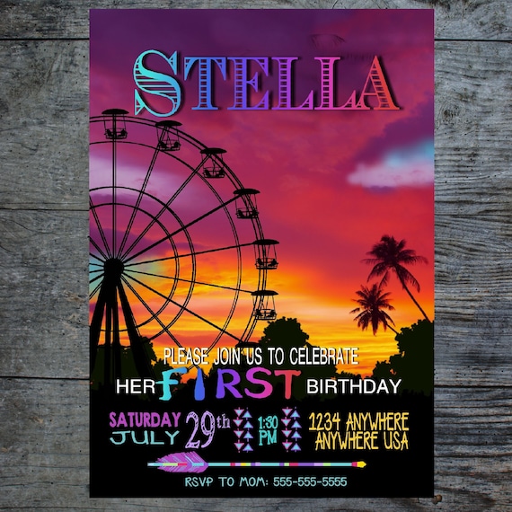 Tribal Birthday Invitation Boho Pow Wow Invitation festival invitation Tribal Invite, Dream Catcher, Music Festival invite ferris wheel Il_570xn