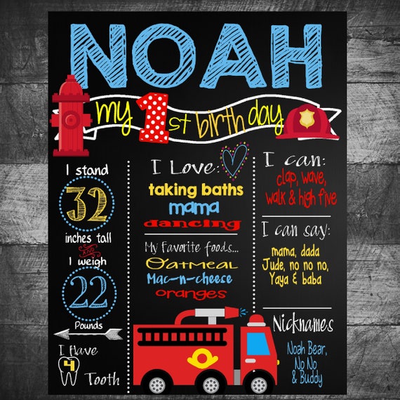 Fireman Poster Firetruck Chalkboard Stat Poster DIY Printable Fire Engine Milestone Chalkboard Poster Fire Truck Chalkboard Sign
