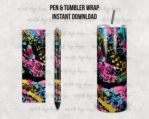 Bright Rainbow Glitter, Flowers, Black Power Wash, Pen Wrap, Tumbler Design, Epoxy and Sublimation, Instant Download, Mockup Included Il_570xn