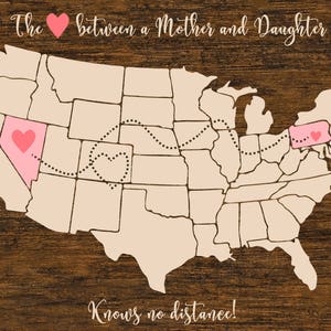 Long Distance Map, Mother Daughter Christmas gift, Customized for anyone, Sister Gift, Map, Love knows no Distance, Map Gift, Wall Art Map image 2