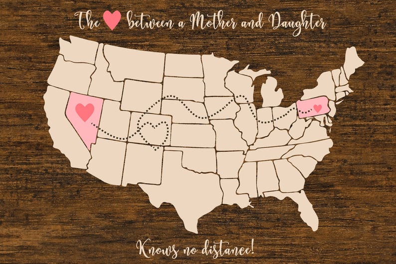 Long Distance Map, Mother Daughter Christmas gift, Customized for anyone, Sister Gift, Map, Love knows no Distance, Map Gift, Wall Art Map image 2