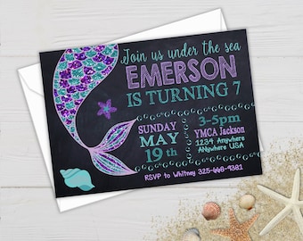 Mermaid Birthday Invitation, Mermaid Invitation, Under the Sea Invitation, Mermaid Party, Mermaid Birthday, Birthday Invitation, Glitter