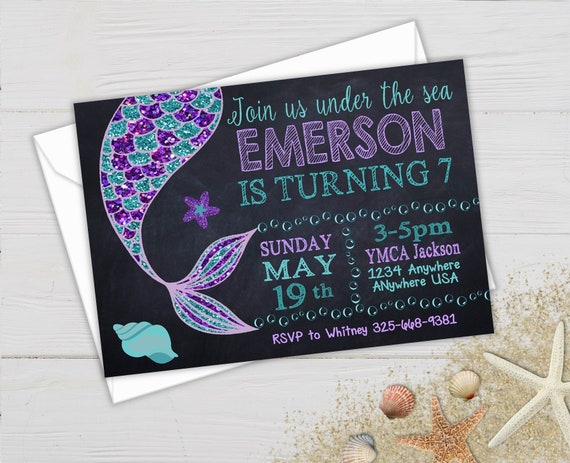 Mermaid Birthday Invitation, Mermaid Invitation, Under the Sea Invitation, Mermaid Party, Mermaid Birthday, Birthday Invitation, Glitter Il_570xn