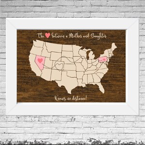 Long Distance Map, Mother Daughter Christmas gift, Customized for anyone, Sister Gift, Map, Love knows no Distance, Map Gift, Wall Art Map image 1