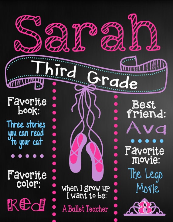 Custom back to school sign,ballet, ballerina Poster Board, Chalk Board, Chalk, Printable Size 16x20 photo prop Il_570xn