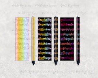 Rainbow Sheet Music Pen Set, Printable Waterslide Pen Wrap Design, Epoxy Pen Wrap, InkJoy, PNG, Instant Download, Mockup Included