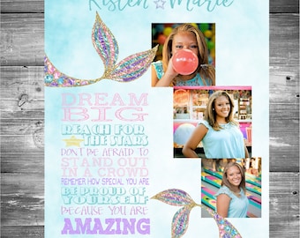 Acuarela y brillo Sirena Senior Anuario Anuncio / Dedicación / Página completa, media o cuarto / Graduación / Estudiante de último año de secundaria / Personalizar