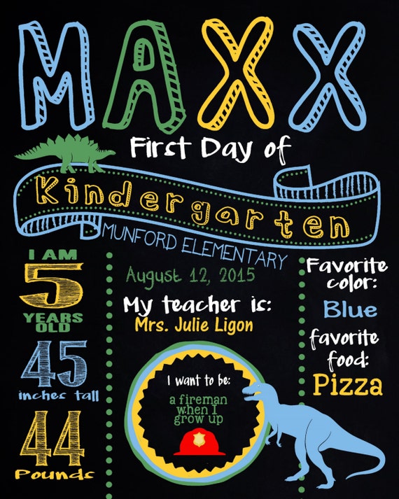Custom back to school sign, dino, dinosaurs, Poster Board, Chalk Board, Chalk, Printable Size 16x20 photo prop Il_570xn