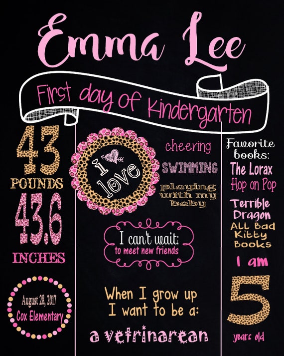 first day of school sign, Cheetah , Poster Board, Chalk Board, Chalk, Printable Size 16x20 photo prop Il_570xn