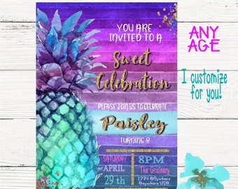 Pineapple Summer Invitation,  Summer tropical Invite, Pool Party Invitation, aloha, Luau Invites Pineapple, Digital  Tropical, watercolor