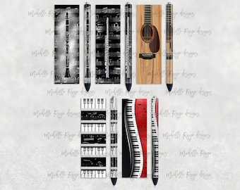 Musical Instrument Pen Set, Printable Waterslide Pen Wrap Design, Epoxy Pen Wrap, InkJoy, PNG, Instant Digital Download, Mockup Included