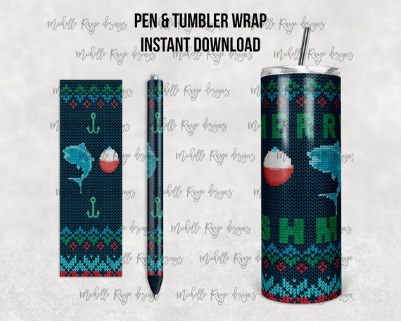Knitted Fishmas Christmas Sweater Combo, Pen Wrap, Tumbler Design, Epoxy and Sublimation, Instant Download, Mockup Included Il_570xn