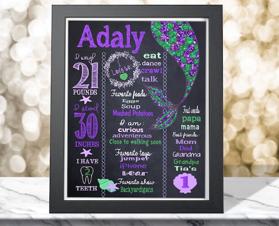 Birthday Chalkboard, Mermaid Birthday Party, Mermaid Birthday Chalkboard, Mermaid Party, Mermaid Party Decorations, Milestone Chalkboard Il_570xn