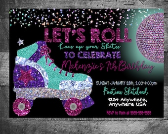 Roller Skate Invitation | Roller Skate Birthday Party | Skating Party | Neon Disco Ball | Roller Skating | Personalized | Digital Printable