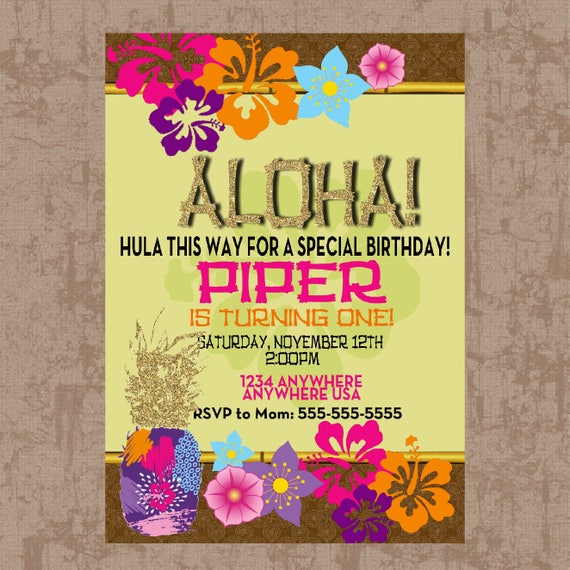 Luau Birthday Invitation Pineapple Luau Party Invitation Gold Luau