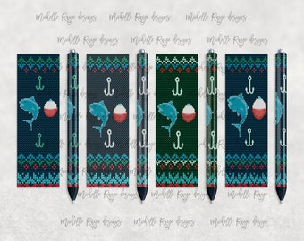 Knitted Fishmas Christmas Sweater Pen Set, Printable Pen Wrap Design, Sublimation, Epoxy Pen Wrap, InkJoy, Instant Download, Mockup Included