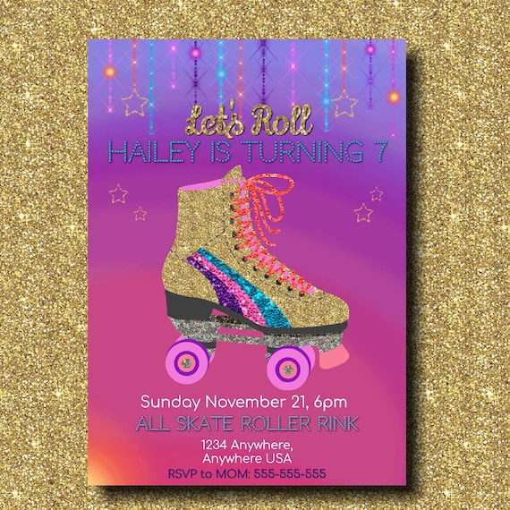 Roller Skating Birthday Invitation, Skating Party, Glitter Skate, Retro Roller Skate Party, Roller skating, Disco skating invite 80's Party Il_570xn