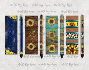 Rustic Sunflowers, Glitter, Printable Waterslide Pen Wrap Design, Epoxy Pen Wrap, InkJoy, PNG, Instant Digital Download, Mockup Included