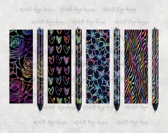 Black and Rainbow Pen Set, Printable Pen Wrap Designs, Epoxy, Sublimation, InkJoy, Instant Digital Download, Mockup Included