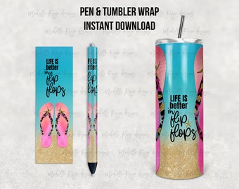 Life is Better in Flip Flops, Printable Waterslide Pen Wrap and Tumbler Design, Epoxy Pen Wraps, InkJoy, PNG, Instant, Mockup Included