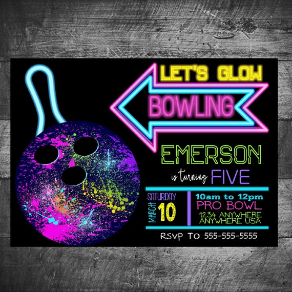 Neon Glow Bowling Birthday invitation, Bowling invitation, Neon, Bowling party invite, Bowling birthday, Bowl, Bowling Party Digital file Il_570xn
