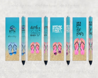 Bright Beach Life Pen Set, Printable Waterslide Pen Wrap Design, Epoxy Pen Wrap, InkJoy, PNG, Instant Digital Download, Mockup Included