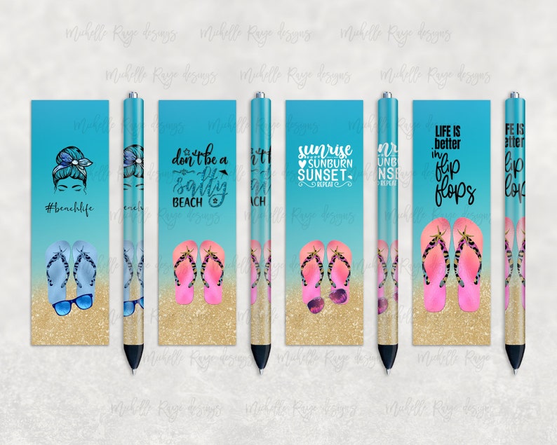Bright Beach Life Pen Set, Printable Waterslide Pen Wrap Design, Epoxy Pen Wrap, InkJoy, PNG, Instant Digital Download, Mockup Included image 1