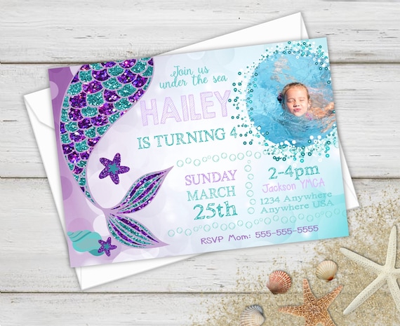 Mermaid Birthday Party Invitations, Mermaid Invites, Photo Invitation, Mermaid Party, Birthday Invitations, Mermaid Birthday, Birthday Party Il_570xn