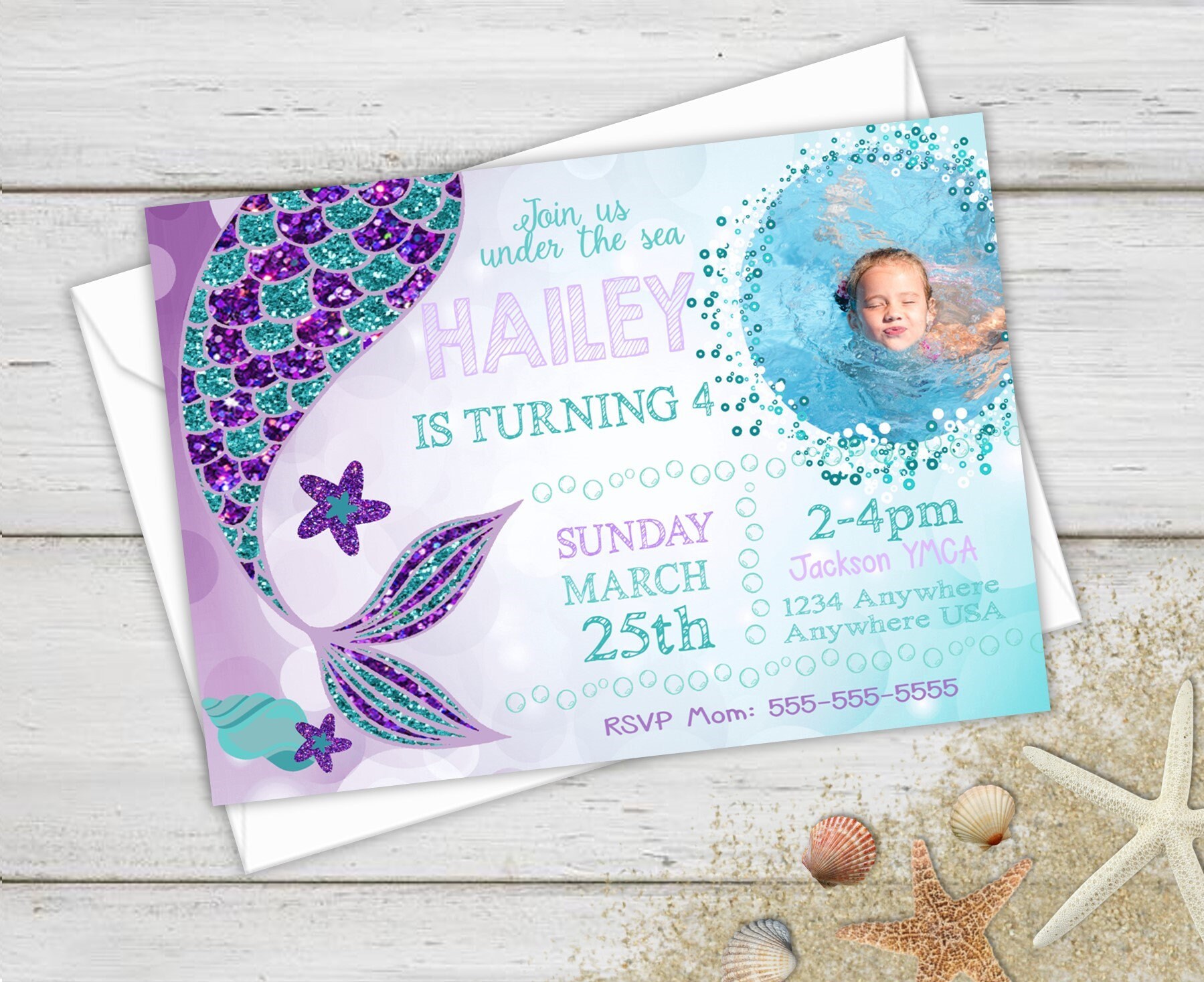 Mermaid Birthday Party Invitations Mermaid Invites Photo Etsy