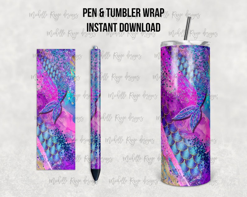 Mermaid Tail Milky Way, Mermaid Scales, Pen Wrap, Tumbler Design, Epoxy and Sublimation, Instant Download, Mockup Included image 1