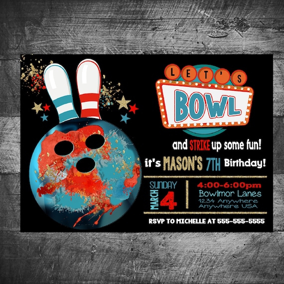 Bowling invitation, Boys Bowling birthday invitation, Bowling, Bowling party invitation, Bowling birthday, STRIKE,Bowling Party Digital file Il_570xn