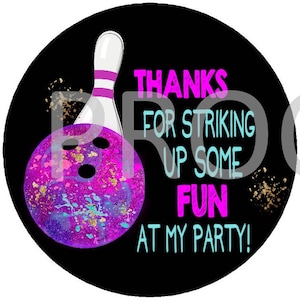 Neon Bowling Thank You Tags Bowling Birthday Party Neon Black Light Party Thank You for Coming Instant Download Edit Yourself image 2