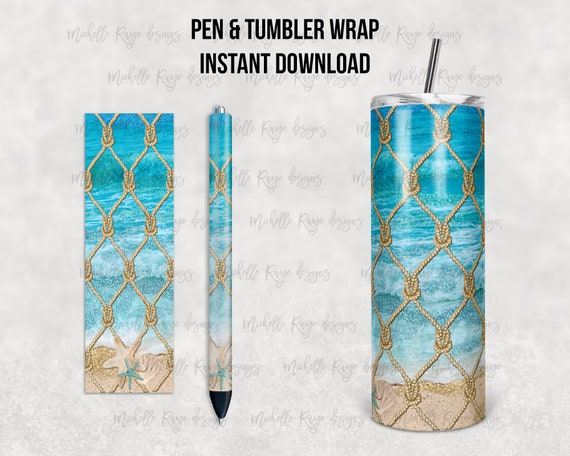 Beach Net, Nautical, Rope, Printable Waterslide Pen Wrap and Tumbler Design, Epoxy Pen Wraps, InkJoy, PNG, Instant Download, Mockup Included Il_570xn