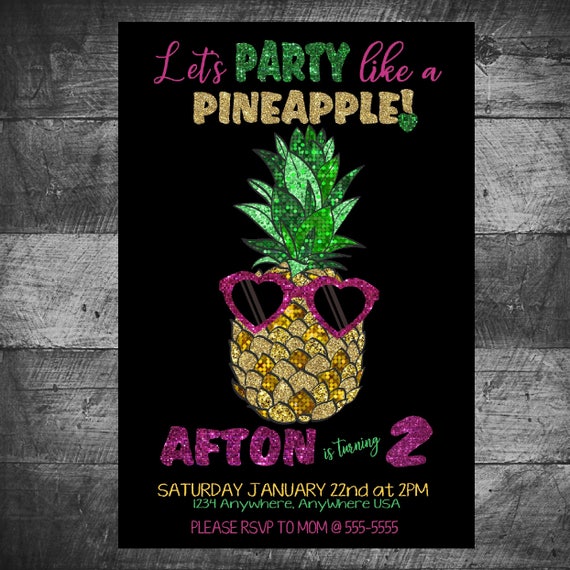 Pineapple party Invitations, Party like a pineapple invites, Tropical, Glitter, tuity fruity, fruit, digital file, Aloha, Luau, hawaiian Il_570xn