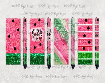 Watermelon Glitter Pen Set, Printable Waterslide Pen Wrap Design, Epoxy Pen Wrap, InkJoy, PNG, Instant Digital Download, Mockup Included